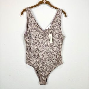 NEW Painted Threads Tan Beige Lace Bodysuit